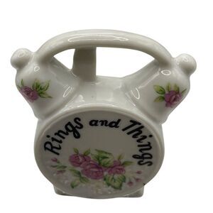 Vintage Rings And Things Small Ceramic Trinket Holder Shaped As A Bell Floral 3"